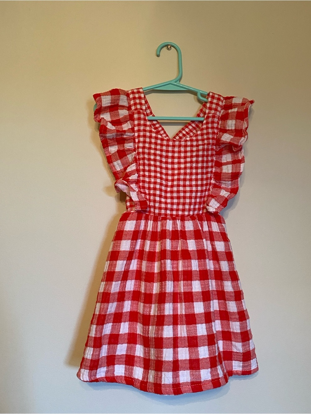 Cat & Jack Red and White Gingham Flutter-Sleeve Dress